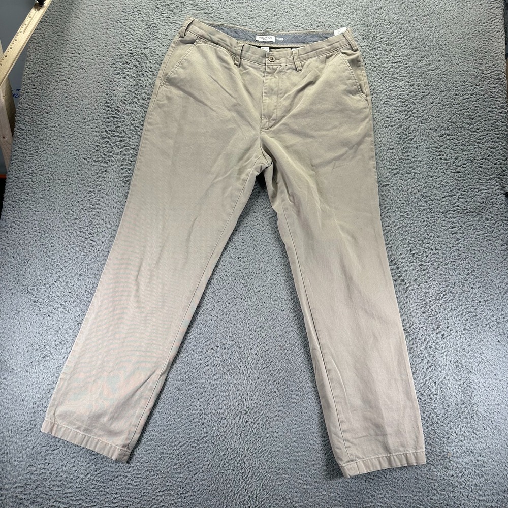 Nautica Pant Men 34x32 Brown Cotton Chino Straight Preppy Business Career Office